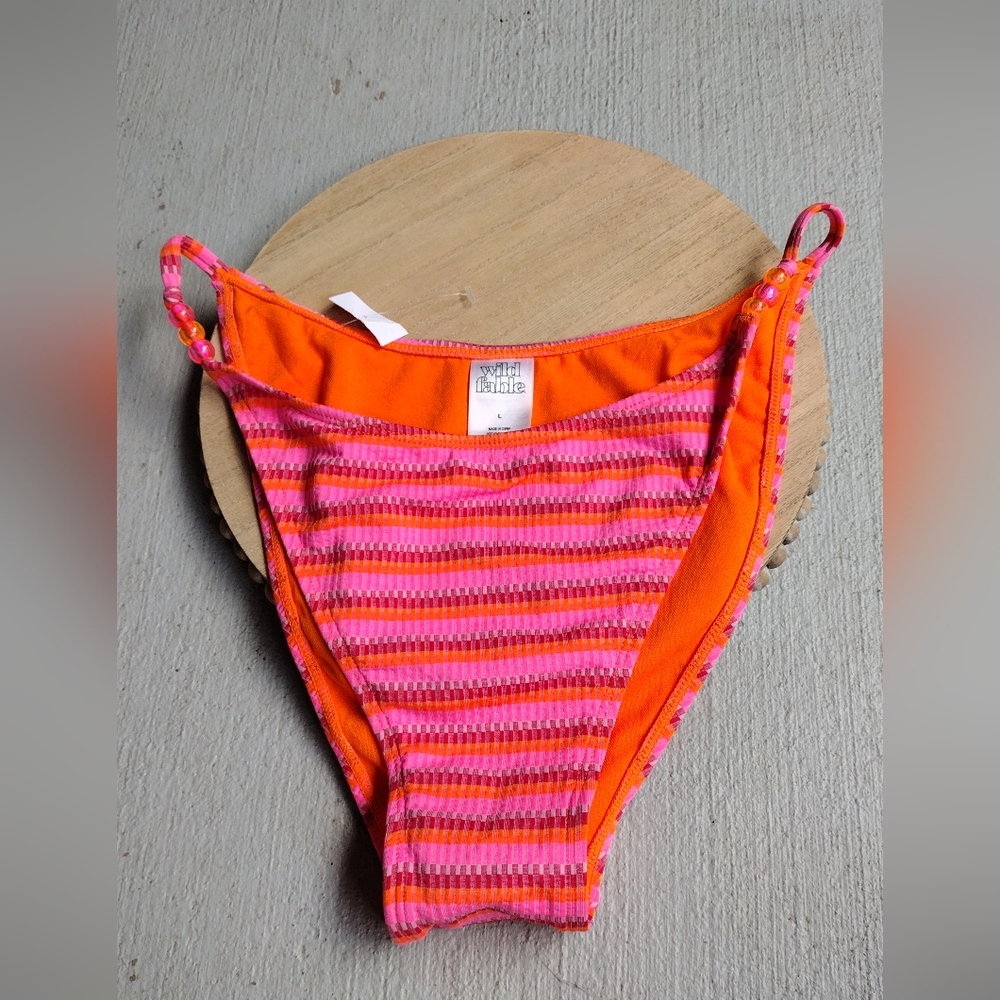NWOT Wild Fable Striped Pink and Orange Swimwear L